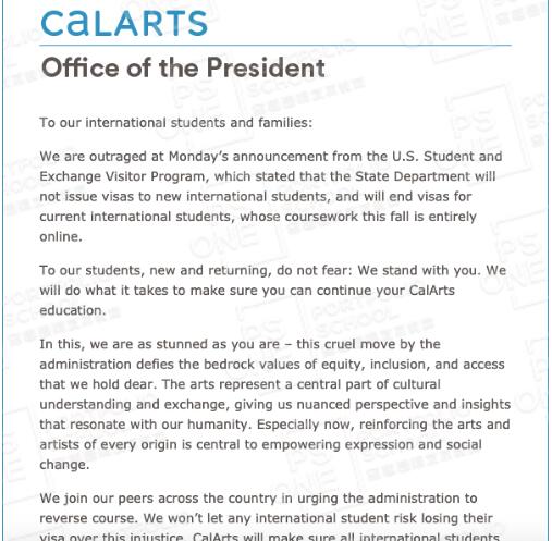 CalARTS大学确保课程顺利进行，暂停提供校内住处