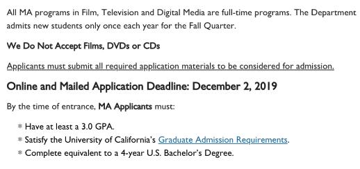 UCLA电影专业申请要求不低于GPA 3.0